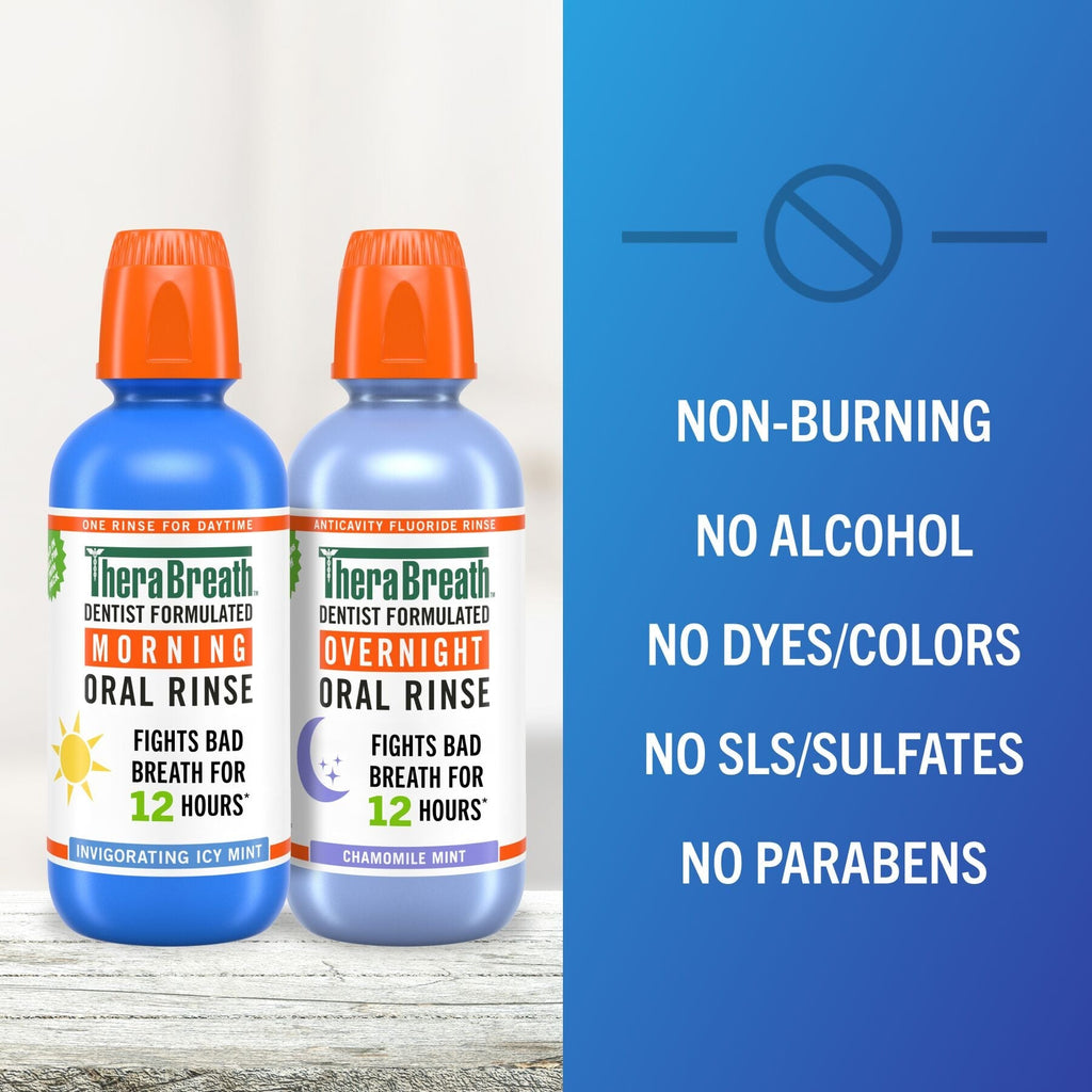 TheraBreath AM + PM Mouthwash Bundle, Morning & Overnight Rinses, 16 fl oz, 2-Pack