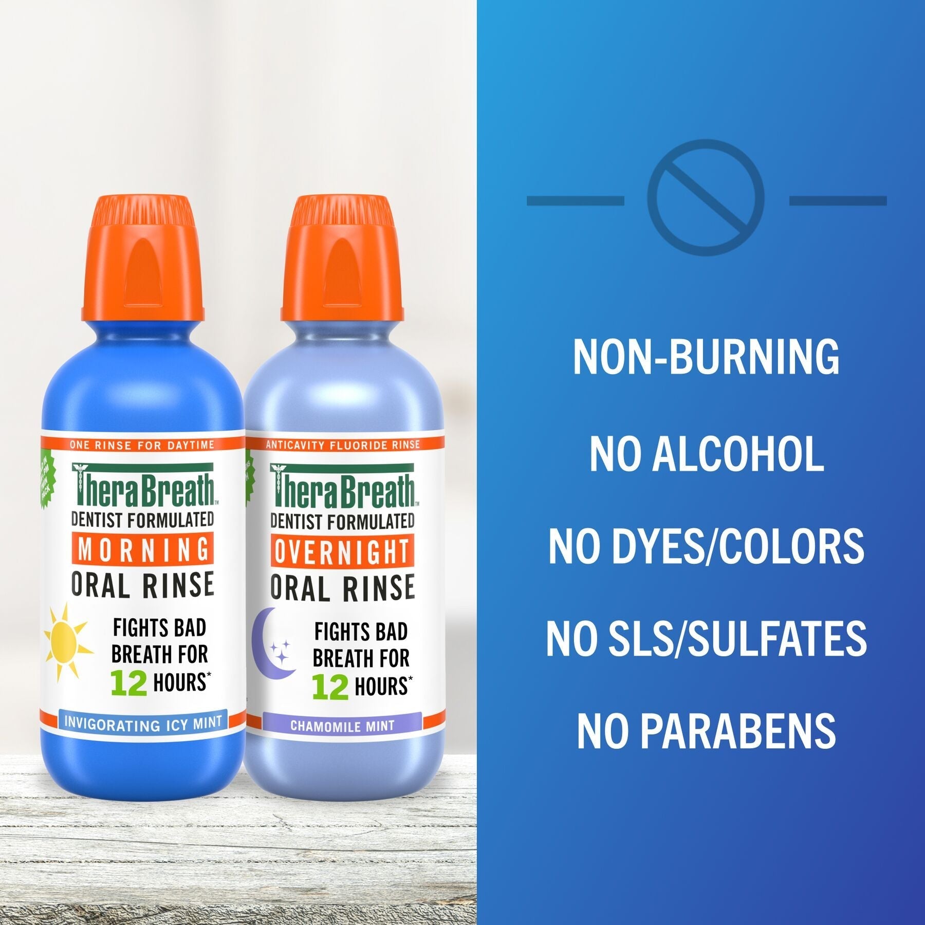 TheraBreath AM + PM Mouthwash Bundle, Morning & Overnight Rinses, 16 fl oz, 2-Pack