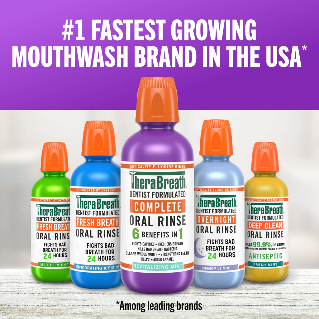 TheraBreath Complete Mouthwash, 6-in-1 Beneﬁts, Alcohol-Free, Revitalizing Mint